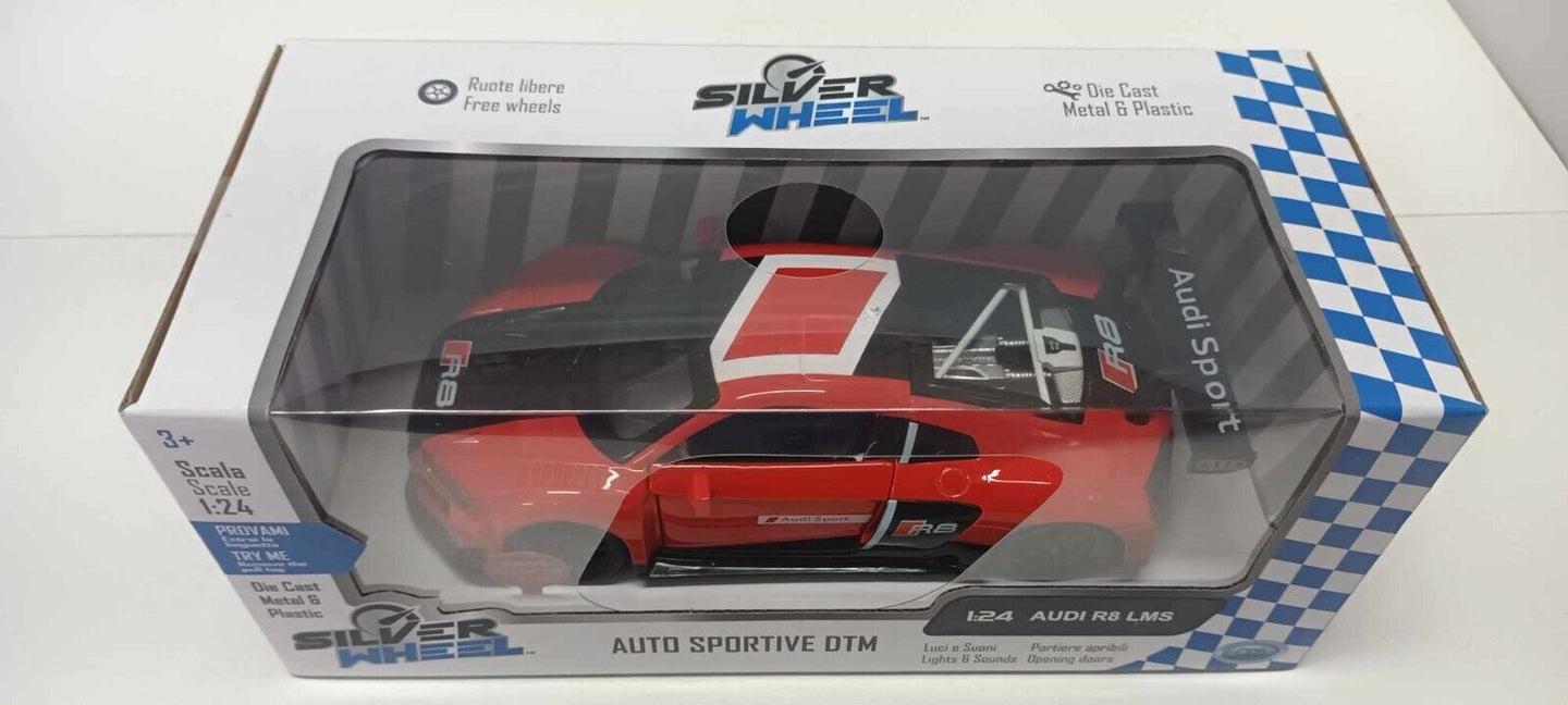 Audi R8 LMS Rosso Silver Wheel Auto Sportive DTM 1:24 Nuovo 1/24