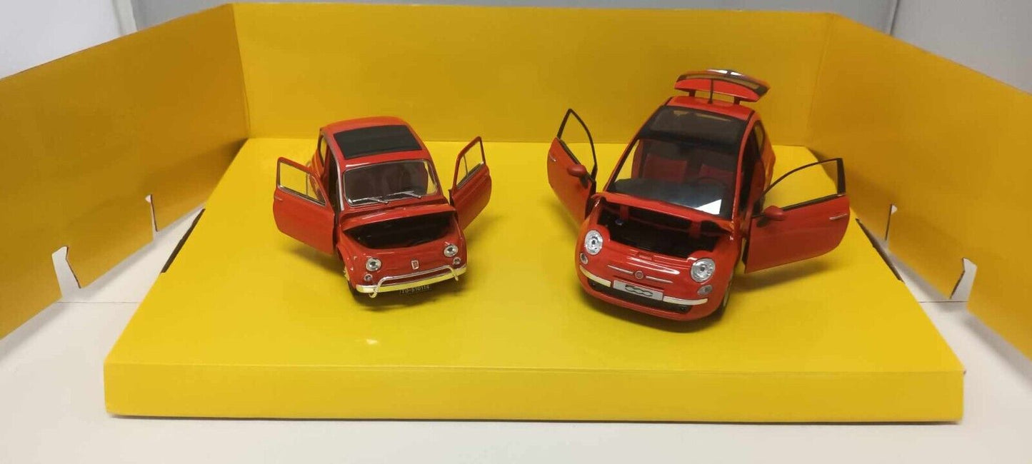 Set Fiat 500 Coppia Nuova + Antica Rosso Motorama 1:24 Usato + Box GM Shop