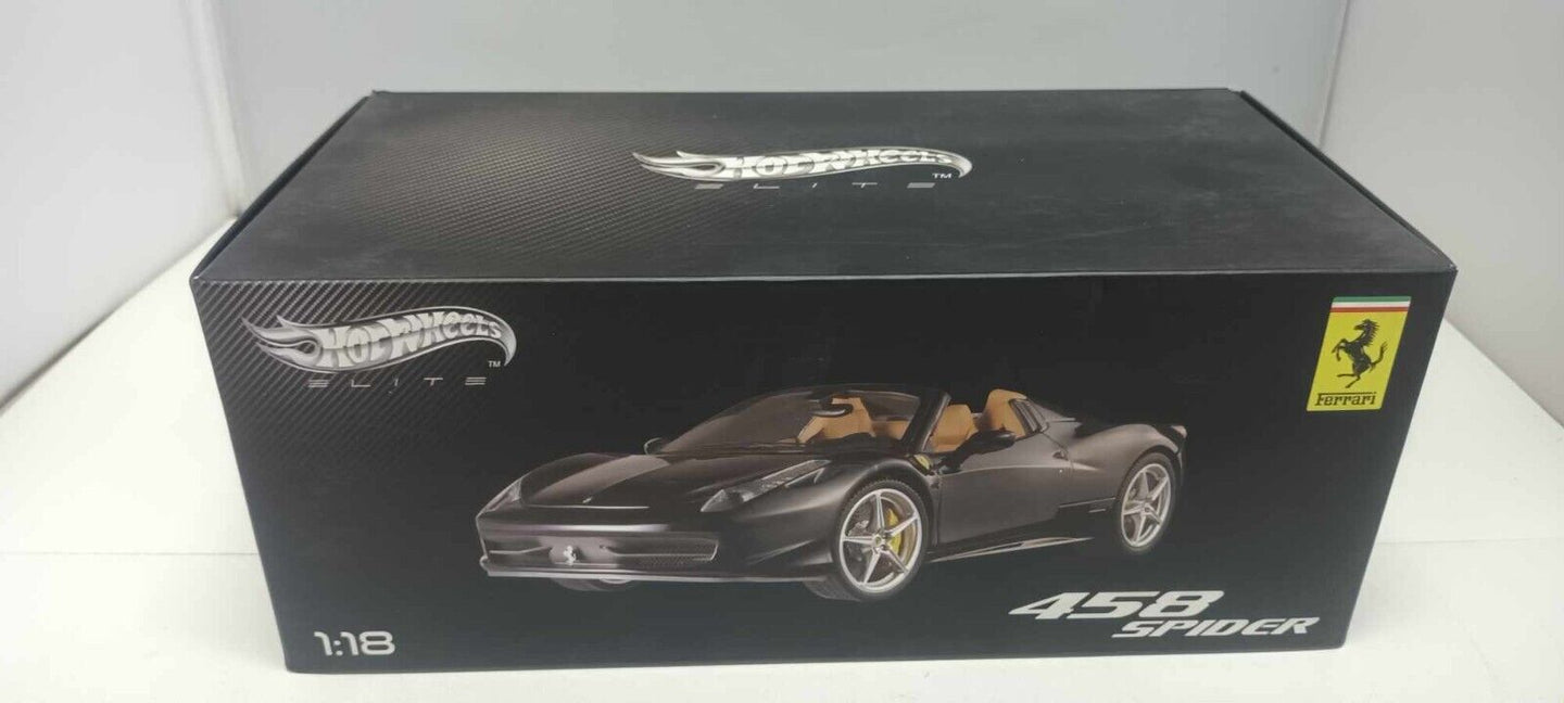 Ferrari 458 Spider Nero Black Hot Wheels Elite 1:18 Usato + Box Hotwheels Rare