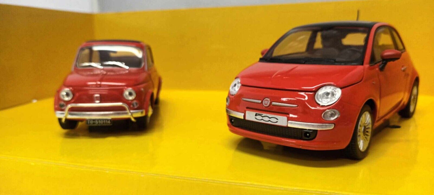 Set Fiat 500 Coppia Nuova + Antica Rosso Motorama 1:24 Usato + Box GM Shop