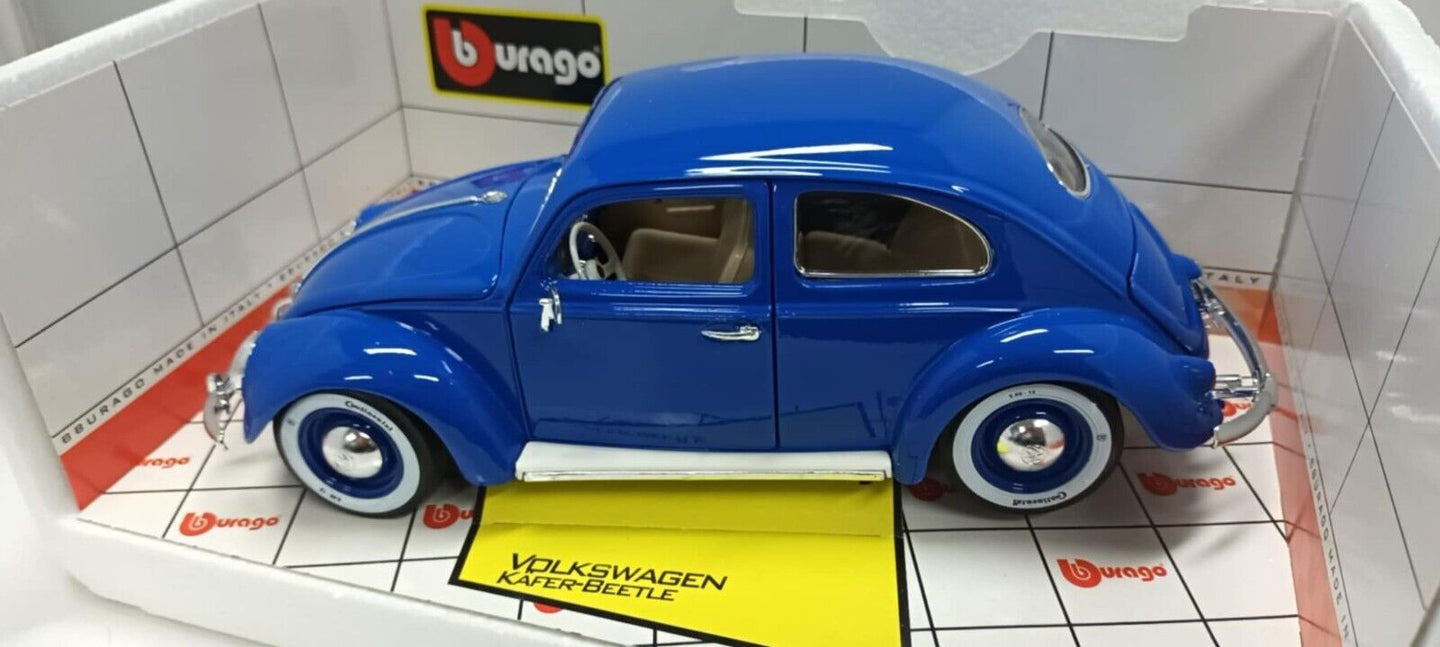 Volkswagen Kafer Beetle Maggiolino 1955 Blu Blue Burago 1:18 Usato Made in Italy