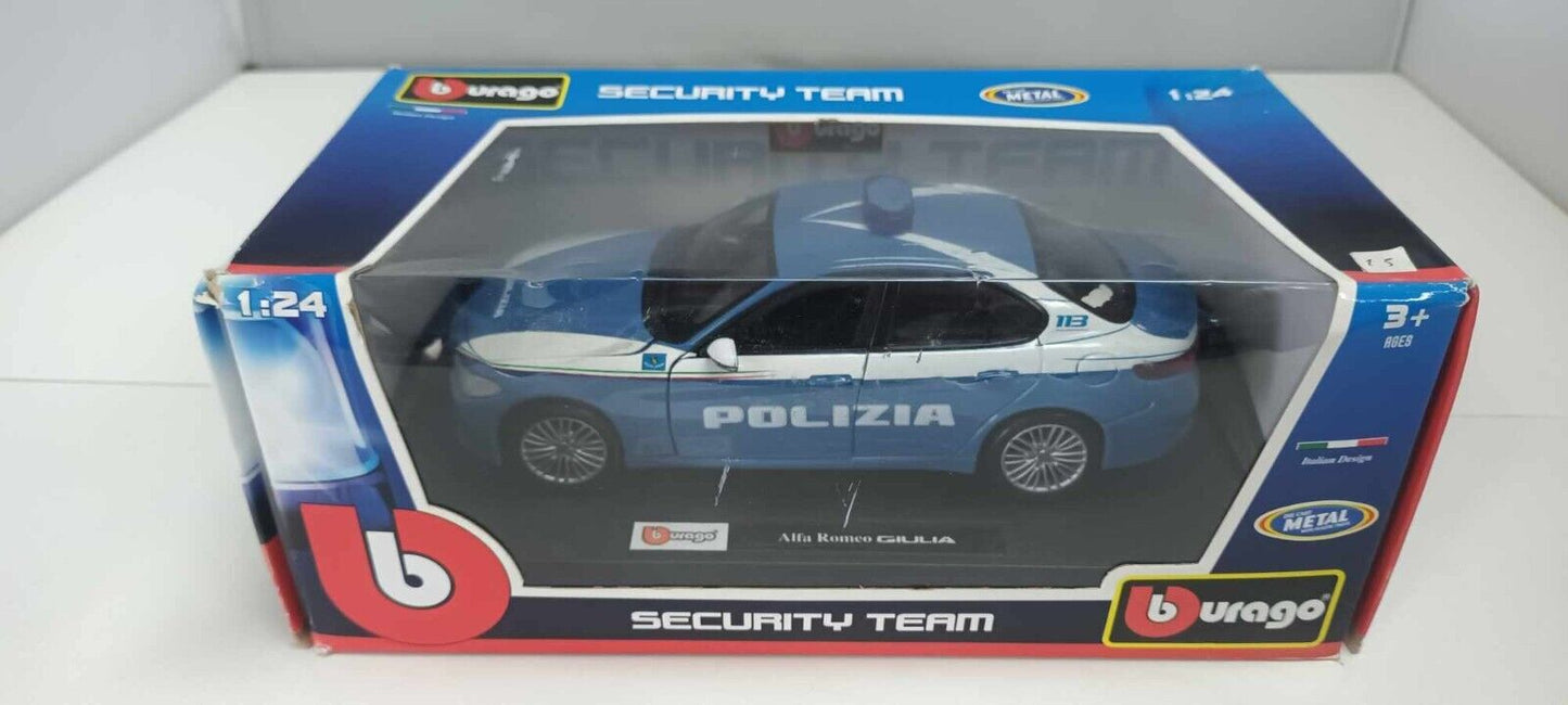 Alfa Romeo Giulia Polizia Italiana Burago Security Team 1:24 Usato + Box GM Shop