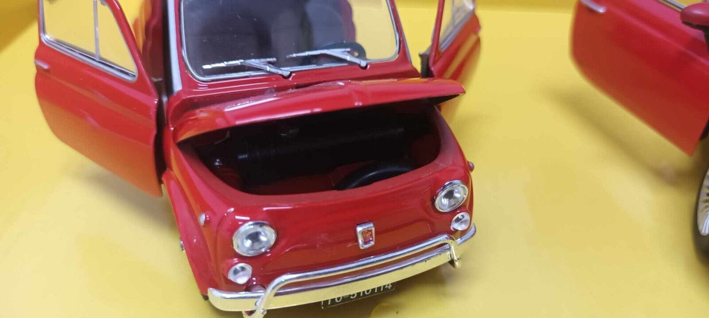 Set Fiat 500 Coppia Nuova + Antica Rosso Motorama 1:24 Usato + Box GM Shop