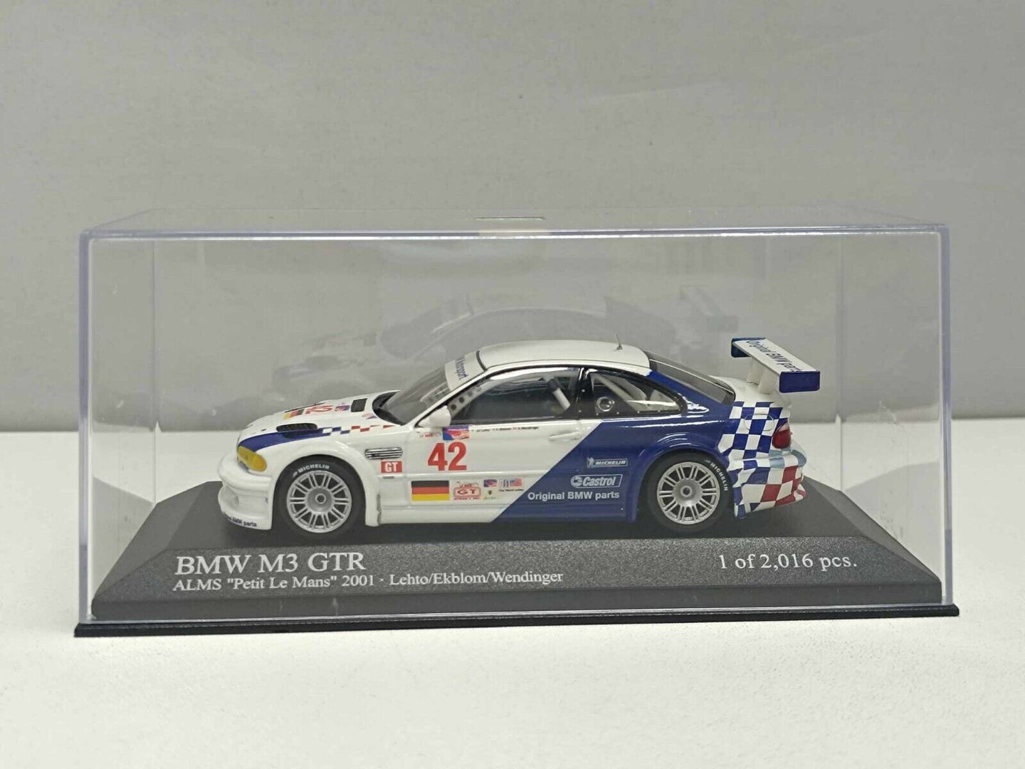 BMW M3 GTR ALMS Petit Le Mans 2001 #42 Limited 2.016 Pz Minichamps 1:43 Usato