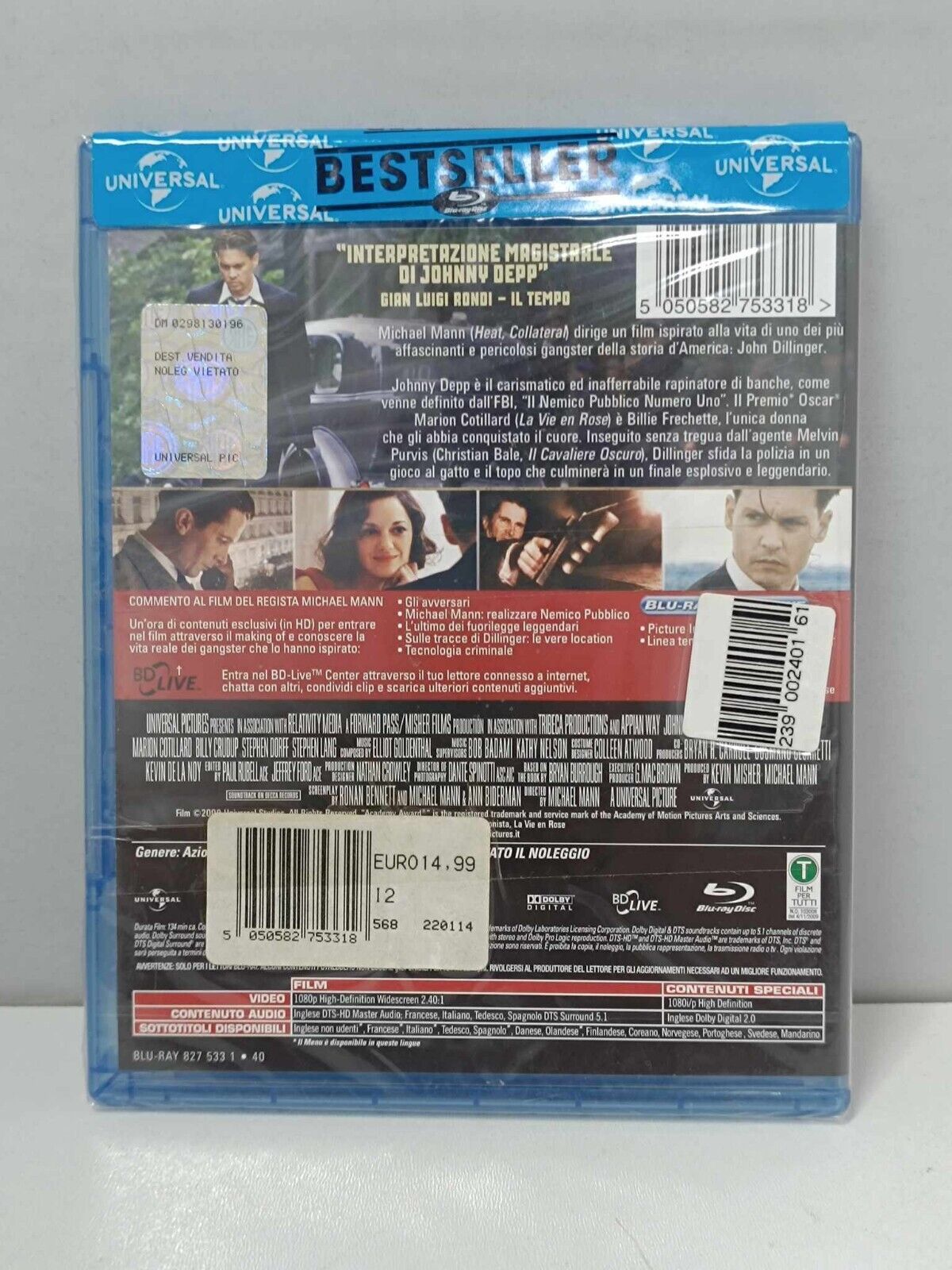 Nemico Pubblico Public Enemies Film Bluray Blu-ray Italiano Nuovo Johnny Depp