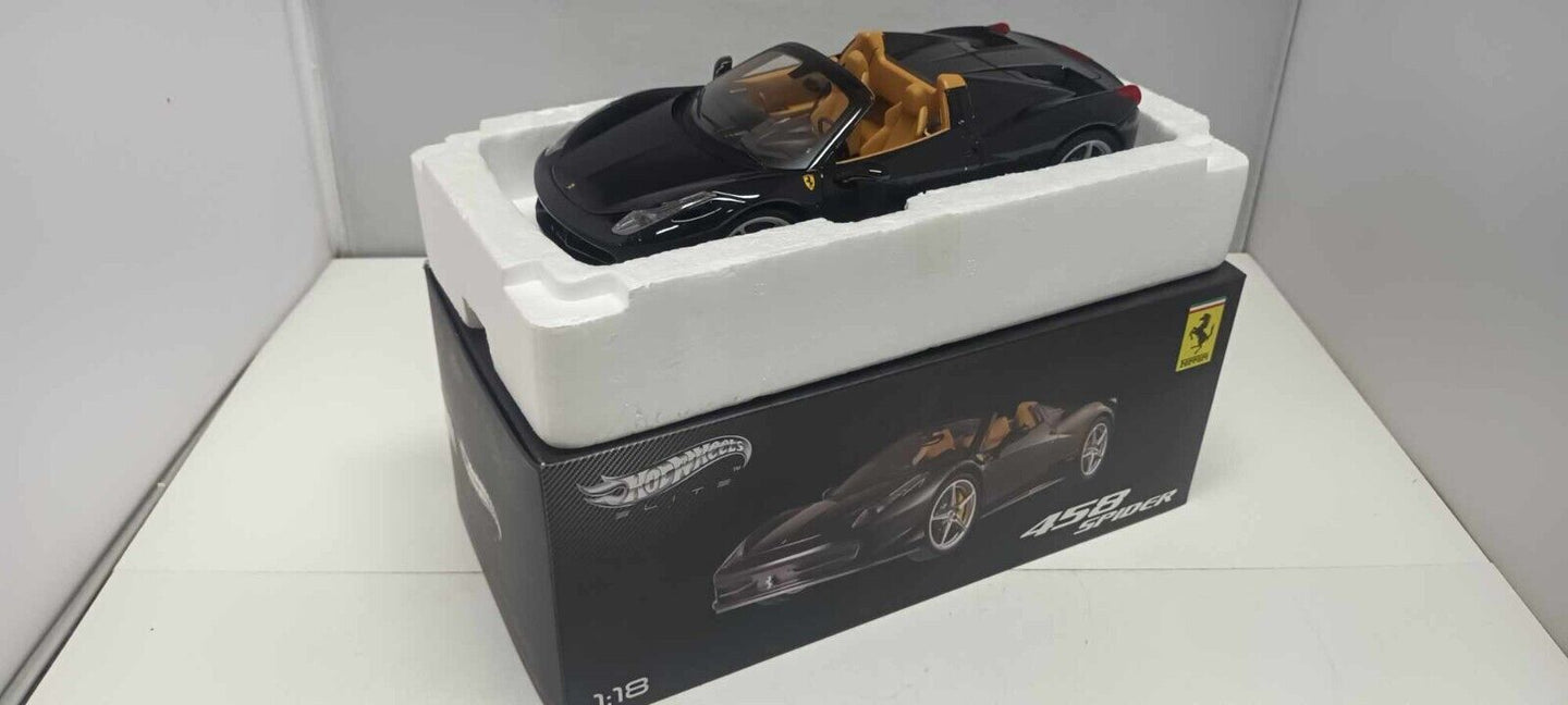 Ferrari 458 Spider Nero Black Hot Wheels Elite 1:18 Usato + Box Hotwheels Rare