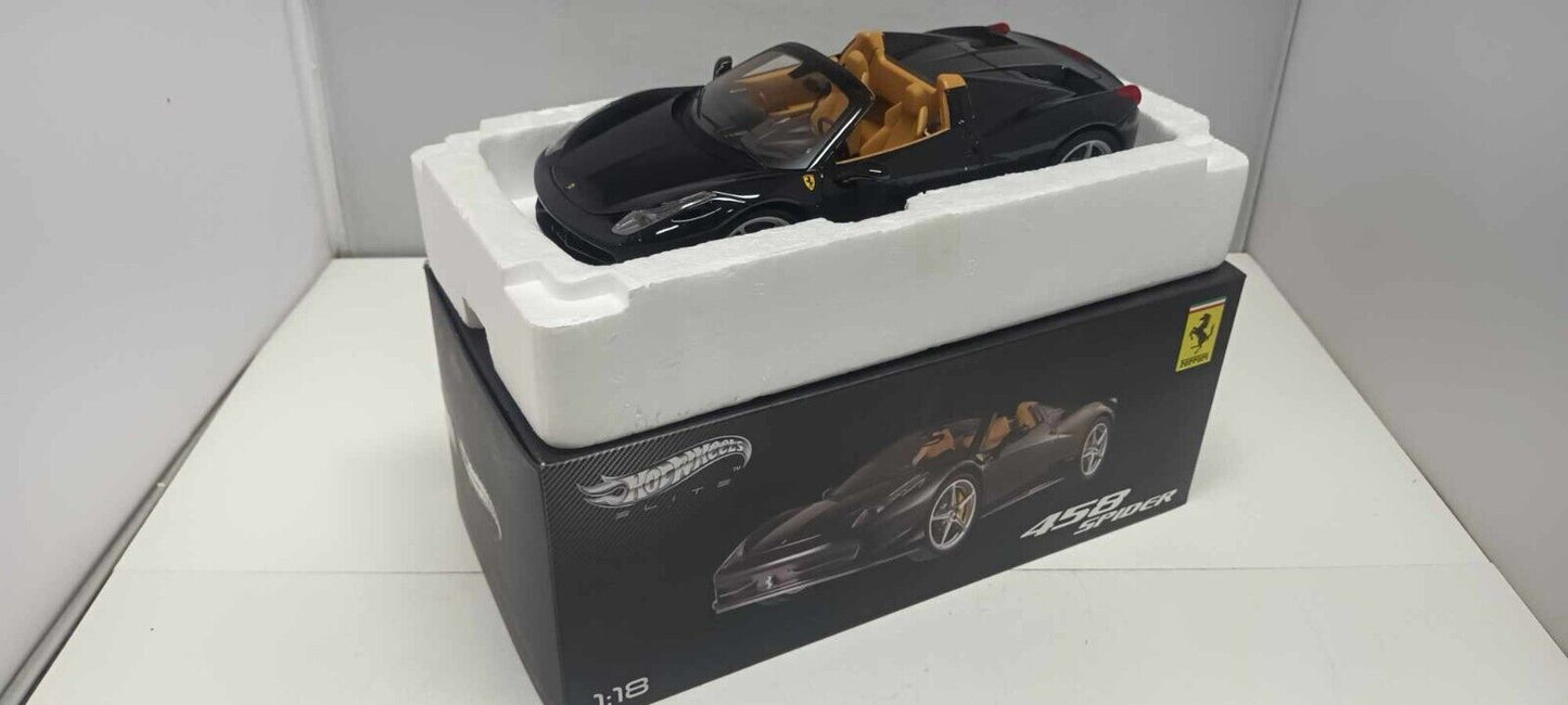 Ferrari 458 Spider Nero Black Hot Wheels Elite 1:18 Usato + Box Hotwheels Rare