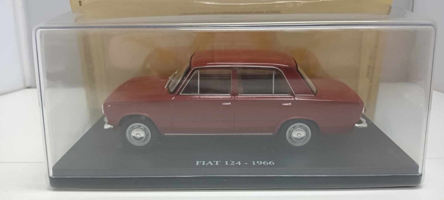 Fiat 124 1966 Edicola Auto Vintage 1:24 Rosso Usato + Teca + Fascicolo