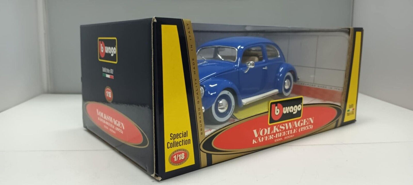 Volkswagen Kafer Beetle Maggiolino 1955 Blu Blue Burago 1:18 Usato Made in Italy