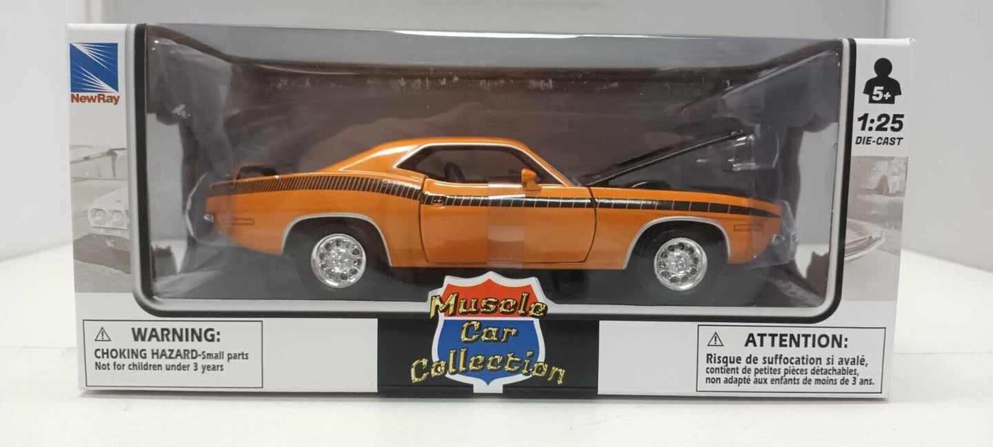 Plymouth Cuda 1970 Orange Arancione Newray Muscle Car Collection 1:25 Nuovo 1/25