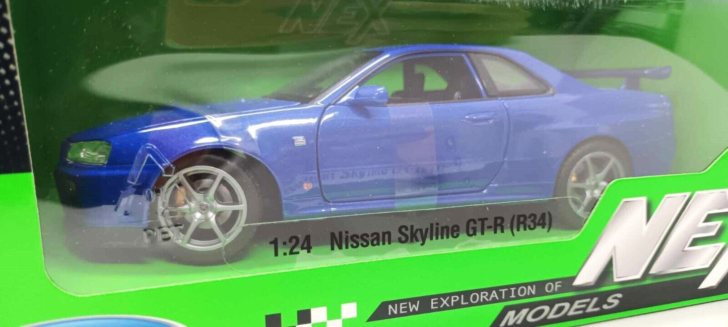 Nissan Skyline GT-R R34 Blu Blue Welly Nex 1:24 Nuovo 1/24
