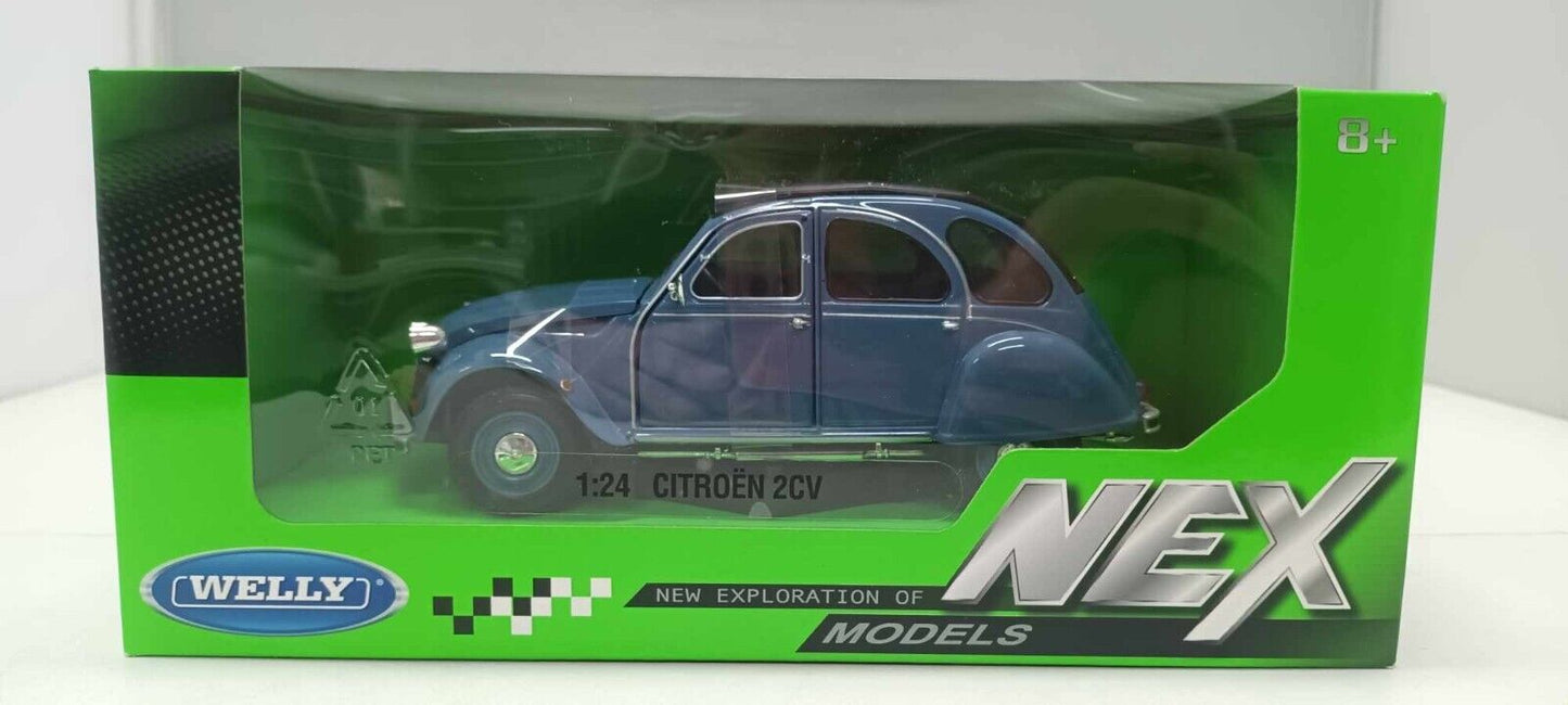 Citroen 2CV 2 CV 1975 Blu Blue Welly 1:24 Nuovo 1/24