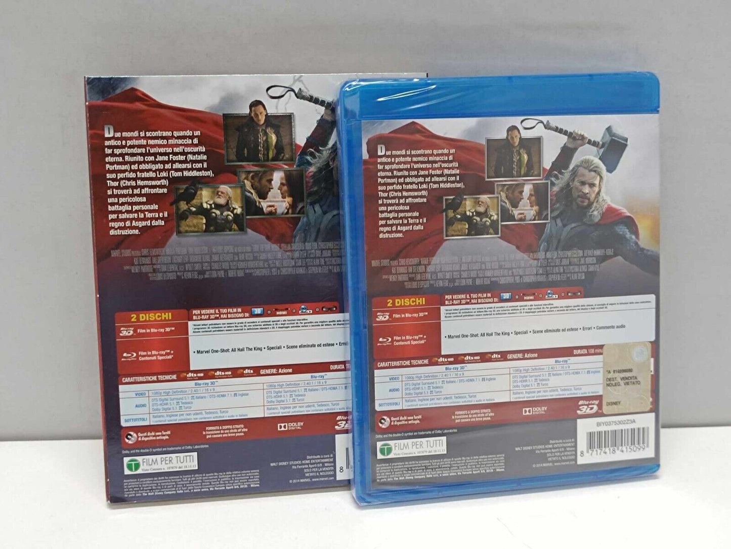 Thor The Dark World Mrvel Film Bluray Blu-ray 3D Italiano Nuovo Cartoncino