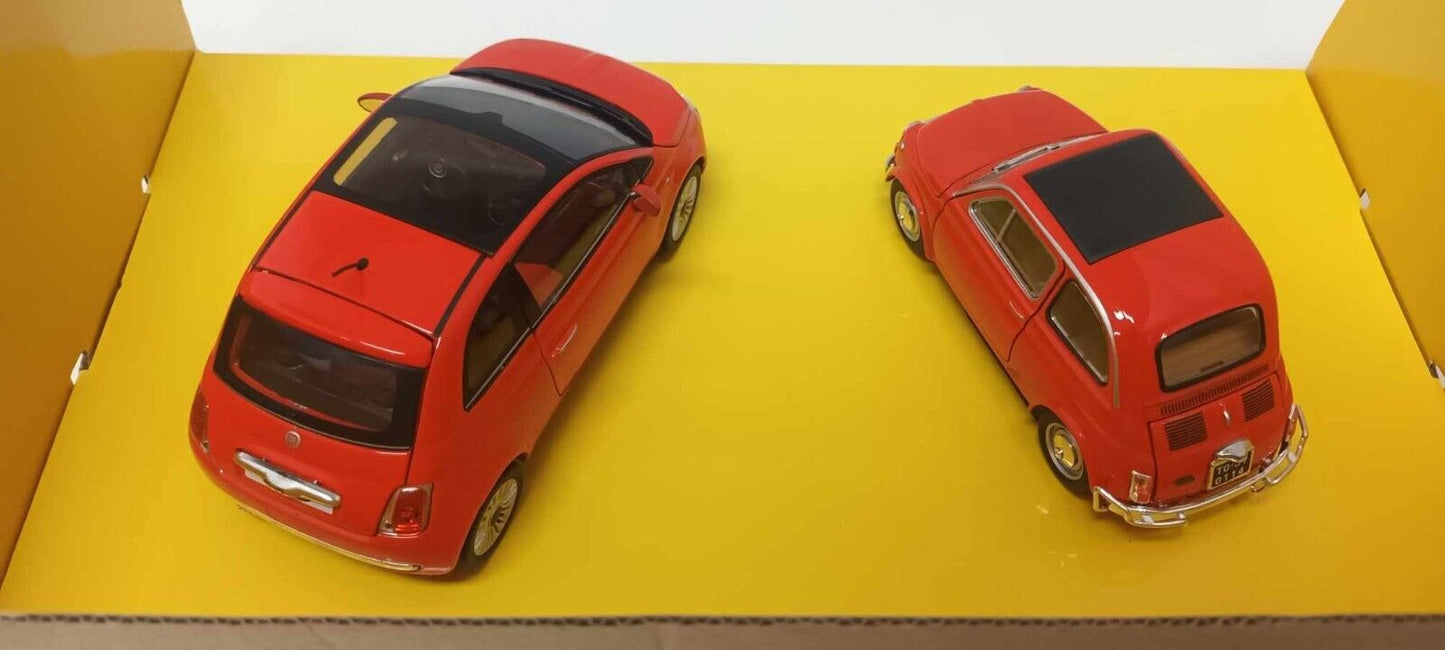 Set Fiat 500 Coppia Nuova + Antica Rosso Motorama 1:24 Usato + Box GM Shop