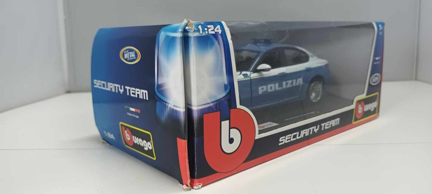 Alfa Romeo Giulia Polizia Italiana Burago Security Team 1:24 Usato + Box GM Shop