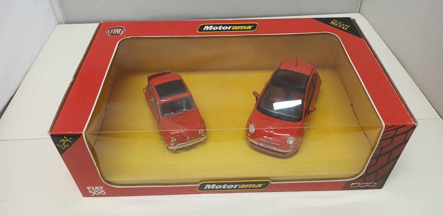 Set Fiat 500 Coppia Nuova + Antica Rosso Motorama 1:24 Usato + Box GM Shop